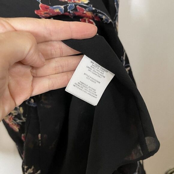 JOIE Silk V neck ruffle mini floral black tunic dress size Small - Picture 3 of 5
